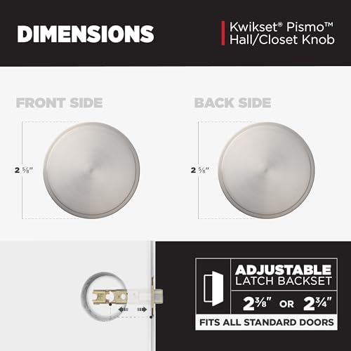 Image of Kwikset Pismo Interior Passage Door Knob, Handle For Closet and Hallway Doors, Non-Locking Doorknob in Satin Nickel, with Microban Protection