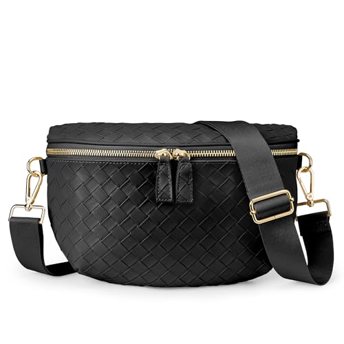KALIDI Faux Woven Crossbody Bags for Women Travel Vegan Leather Fanny Packs