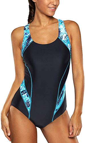 CharmLeaks Women 1 Piece Racerback Swimsuit Aerobic Sport Bathing Suit XXL Blue