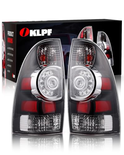 OKLPF LED Tail Light Compatible With 2005 2006 2007 2008 2009 2010 2011 2012 2013 2014 2015 Toyota Tacoma Pickup Replace Rear Brake Smoked Taillight Assembly with Bulb and Harness Black Housing