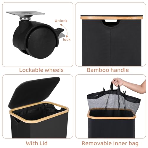 Panier à linge amovible et lavable grand format noir pour lessive