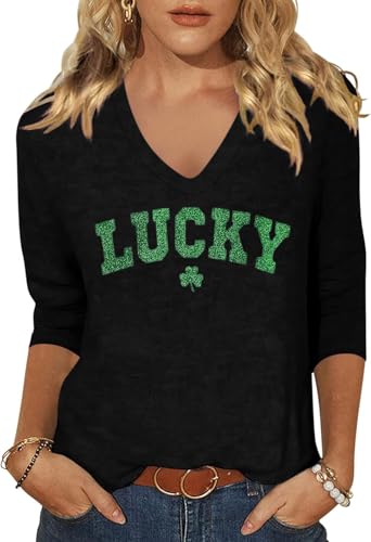 Image of Woffccrd Womens 3 /4 Sleeve V Neck T-Shirts Valentina's Day Spring Shirts Love Heart Printed Graphic Tees