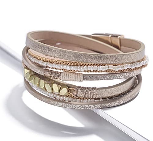Image of Fesciory Leather Wrap Bracelets for Women, Boho Western Layered Jewelry | Layered leather cuff bracelets, Easy on and off, Boho western style, Daily wear, Gift for women
