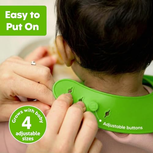 Image of A Baby Cherry - Baby Bibs | Bib for Baby | Comfortable Soft, Durable, Easy Wipe, Waterproof, Adjustable Neckline Buttons | Silicone Bib for Feeding Infants and Toddlers (6M to 5Y) Set of 1