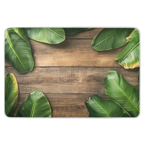 Takiito Spring Green Banana Leaves on Wood Bed Pad Reusable Bed Underpad Washable Waterproof Leak-Proof Quick Dry Incontinence Pee Pad for Toddlers Kids Adults Pets 34x52 in
