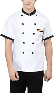 Cooking Coat Uniform with Pockets Unisex Chef Jacket Restaurant Kitchen Workwear Chef Uniform Short Sleeve (Color : White, Size : Large)