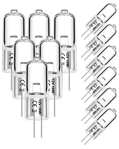 Jaenmsa 12er Pack G4 Halogenglühbirne 10W 12V 2700K 2 Pin klare Kapsellampen für Dunstabzugshauben Küchen Wohnzimmer Schlafzimmer
