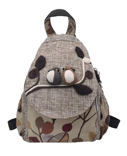 Image of Womens Cotton Hemp Cloth Backpack Boho Vintage Embroidered Casual Purse Handbags Messenger Two little Birds