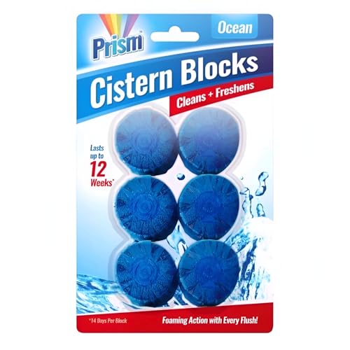 6 x Prism Ocean Toilet Cistern Blocks Foaming Toilet Cleaner with Blue Colouring Long Lasting Freshness for Limescale and Stain Control Toilet Freshener Descaler for Bathroom Home Office Commercial