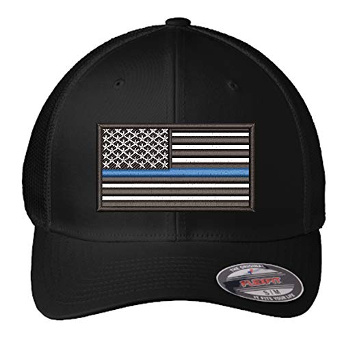 Thin Blue Line Hat | American Flag FlexFit Hat with the Thin Blue Line Flag | Back the Blue, Police flag Trucker Hat