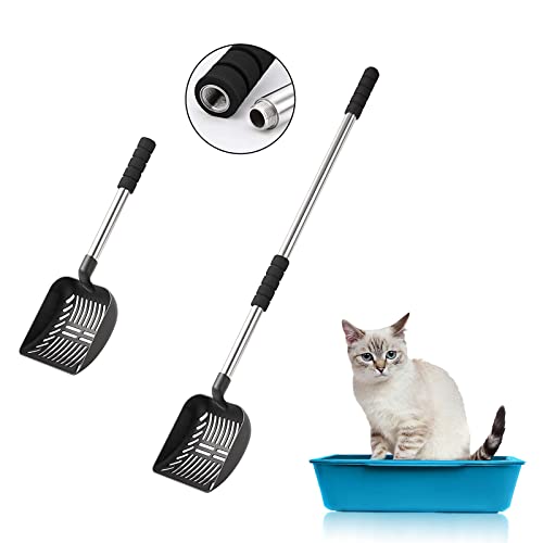 Acalu Cat Litter Scoop,Metal Long Handle Kitty Litter Coop Scooper,Heavy Duty Cats Pooper for Litter Box Pet Poop Shovel Chicken Poop Scooper 32inch (Black)