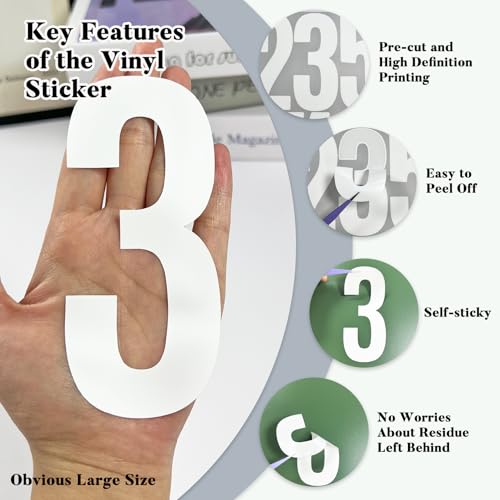 84 Stück Zahlenaufkleber mit Symbolen, 8 Bögen, 12,7 cm Weiß Vinyl Nummernaufkleber, Selbstklebend, Wasserfest, Für Innen- & Außenbereich, Geeignet für Briefkasten, Türen, LKWs und Pinnwände