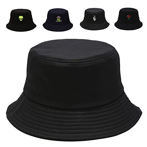 Image of Cotton Bucket Hat for Women Men Summer Travel Sun Beach Bucket Cap, Unisex Outdoor Fisherman Hat