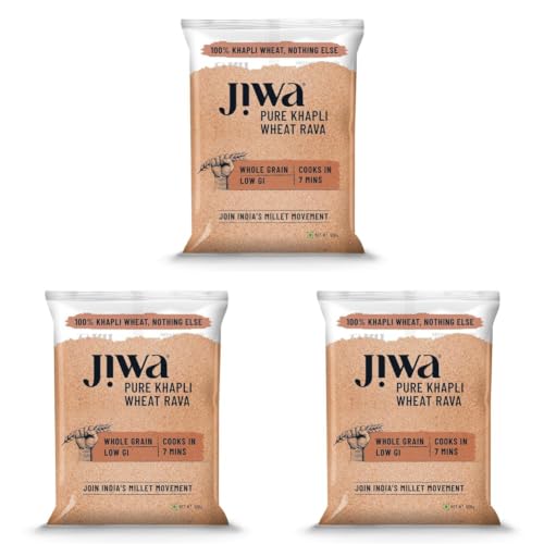 Image of Jiwa Pure Khapli Wheat Rava | 500 G | Cooks In 7 Minutes | Broken Emmer Rava | Low GI | Suitable For Diabetics (Pack of 3)