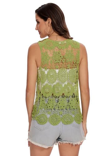 Image of Anna-Kaci Lace Front Open Sleeveless Top Cardigan Crochet Vest Cover up Summer Beachwear
