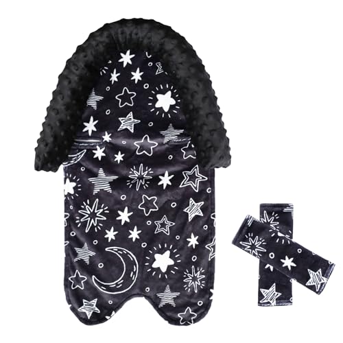 Image of HPIENOYA Baby Car Seat Head Support for Boys, Infant Carseat Insert & Seat Belt Covers for Car Seat Super Soft Minky Newborn Headrest Cushion for Baby Carseats,Stroller, Bouncer (Black)