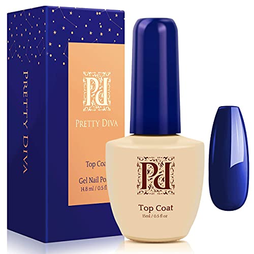 PrettyDiva Glossy Top Coat - No Wipe Gel Top Coat Shine Top Coat, Supper Shiny Top Coat High Gloss Soak Off Gel Nail Polish Mirror Top Coat - 0.5 Oz