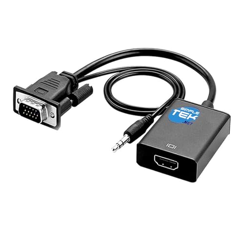 Adaptateur VGA HDMI SIMPLETEK convertisseur audio video PC écran TV avec cordon alimentation USB