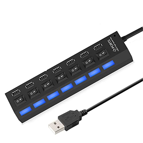 Txy 7 Port High Speed Hub Usb 2.0 Hub Hub Power On/Off Switch Led For Pc Laptop Usb Hub Splitter Usb Adapter Charger (Black) #TOP14