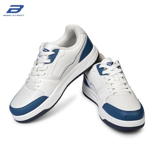 Image of Bond Street Men's White & Beige PU Casual Sneakers | Stylish Lace-Up Shoes for Men | Lightweight Footwear | Comfortable & Durable PVC Sole Sneakers