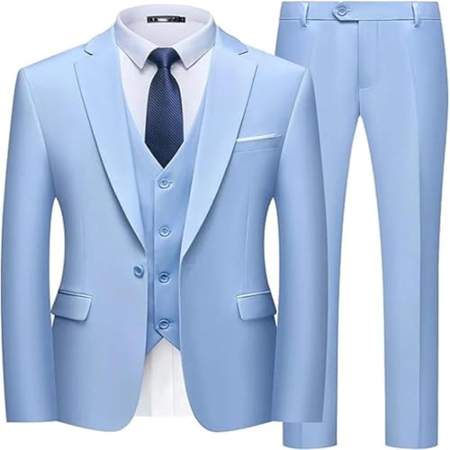 Men's 3 Piece Suit Solid Color Formal Slim Fit Tuxedo Set Jacket Pants with Tie Suit2