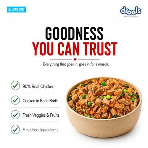 Image of Drools Dog Fresh Food Tetra Pak Chicken & Turkey, for Adult & Puppy, 150g | High Protein, 90% Real Meat | No Preservatives | Retains Freshness & Flavours | Ready to Serve | One Pack Per Meal