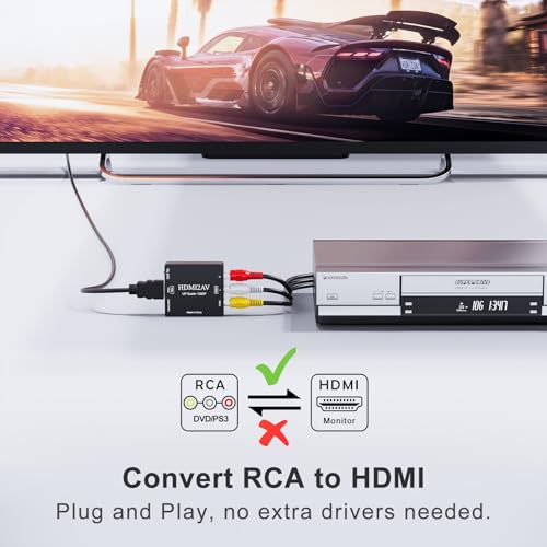Image of Ruhza RCA to HDMI, AV to HDMI Converter, 1080P Mini RCA Composite CVBS Video Analogue Converter Adapter Connector Support PAL /NTSC for TV /PC / PS3 / STB /Xbox VHS /VCR /Blue-Ray DVD Players