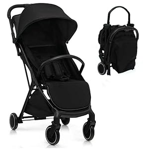 Maxmass Baby Stroller, One Hand Folding Toddler Pushchair with 5-Point Safety Belt, Seat Cover, Backrest, Footrest, Infant Travel Pram Baby Trolley Lightweight Buggy for 0-36 Months Old (Black)