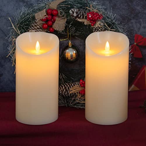 Mavandes 4”X8” Flameless Flickering Candles With Remote,Real Wax Led Battery Operated Timer Pillar Candles,Ivory Pack Of 2 Long Lasting Fake Electric Realistic Wick Flameless Candles For Home Decor #TOP4