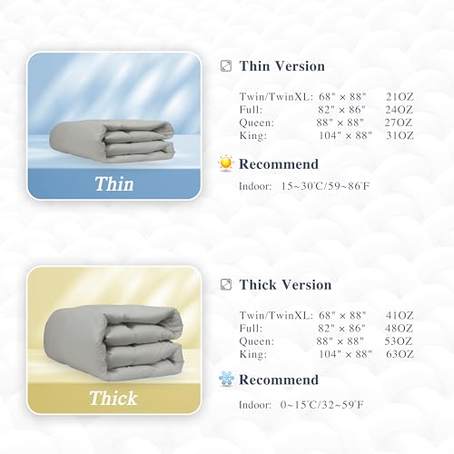 sunflower Down Alternative King Size Silver Gray Lightweight 100% Cotton Shell Bedding King Comforter Blanket for Hot Sleepers 88"x104" with Corner Tabs Soft Breathable Machine Washable