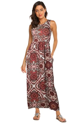 Image of Hount Women's Summer Sleeveless Striped Flowy Casual Long Maxi Dress with Pockets