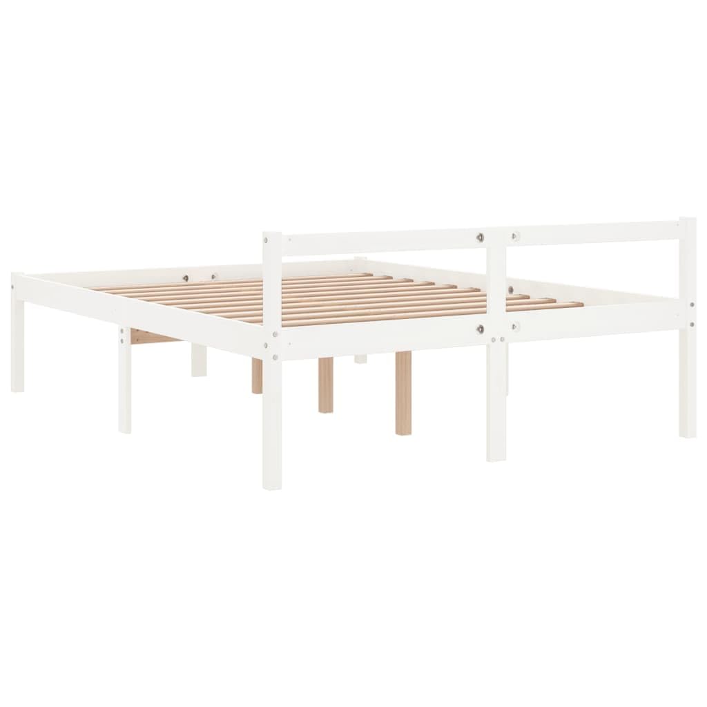 Seniorenbett Weiß 140x200 cm Massivholz Kiefer mit robustem Lattenrost Kopfteil und Stauraum Komfortables Bettgestell seniorengerecht für Schlafzimmer