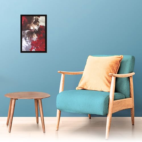Image of Mad Masters Pretty Girl Painting in Red and White Beautiful Woman Painting Photo Frame for Living Room, Bedroom, Home Decor and Wall Decoration (MM 1865, 45.7L x 30.5W cm, Canvas, With Plexi Glass)