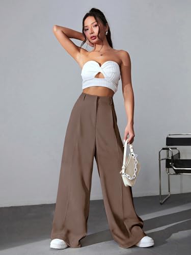 Image of GRECIILOOKS Women High Rise High Waist Trousers Flared Korean Style Formal Pants| Elegant Workwear for Office, College & Events (Available in Plus Size)
