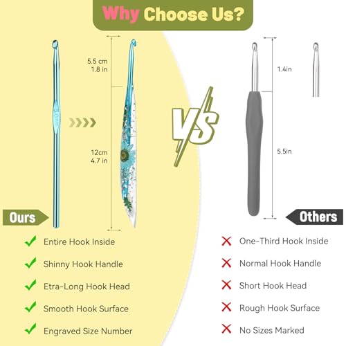 Image of Aeelike Crochet Hooks Set, 3.0mm-6.0mm Ergonomic Crochet Hooks with Long Floral Handle-Super Shinny and Unique for DIY Crfats Blnaket Sweaters, Ideal & Beautiful Gifts for Mothers Crocheting Lovers