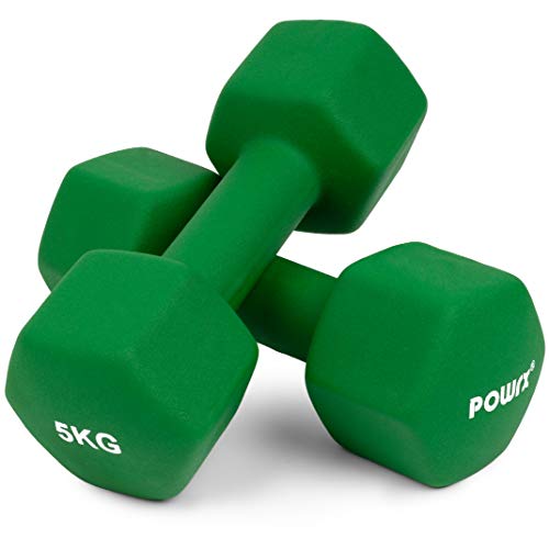 Sechskant Neopren Hanteln 2 x 5 kg (Paar) inkl. Workout I 0,5 – 10 kg I...