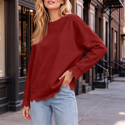 Oversized Crewneck Sweatshirt Women Scalloped Comfy Sweater Sweat Shirt - image 6