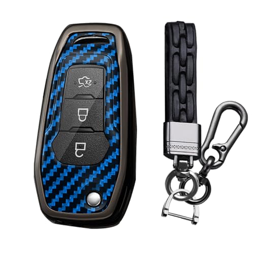 Coque de clé en carbone pour Ford Fiesta Mondeo | Protection premium 3 boutons bleu