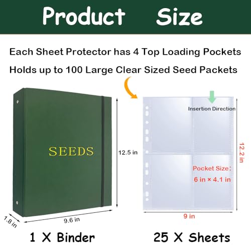 Seed Storage Organizer Binder,3 Ring Seed Packet Organizer with 100 Pockets - Image 2