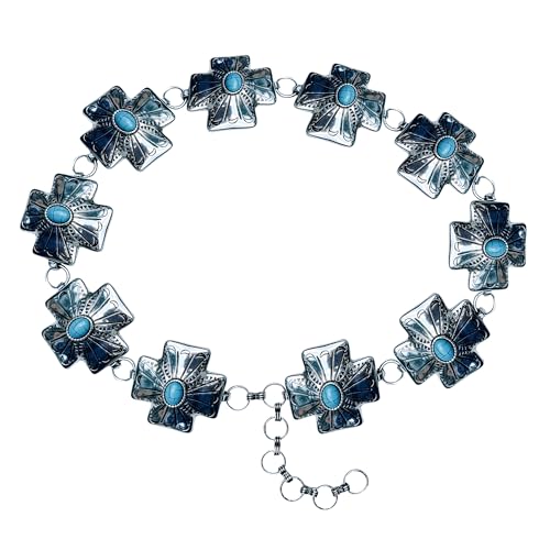 Western Cross Turquoise Concho Metal Chain Belt No.40