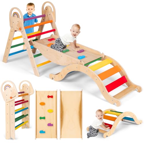 Montessori Wooden Pikler Triangle with Ramp and Ladder