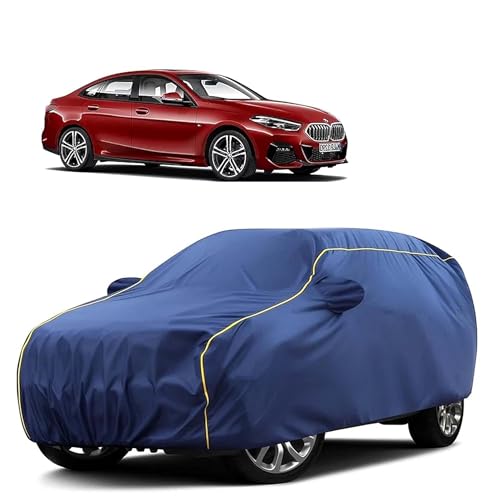 Image of Sulfar 100% Water Resistant Car Body Cover Compatible with Mirror for BMW 2 Series (Triple Stitched, Full Bottom Elastic, Blue Taffeta with Yellow Piping)