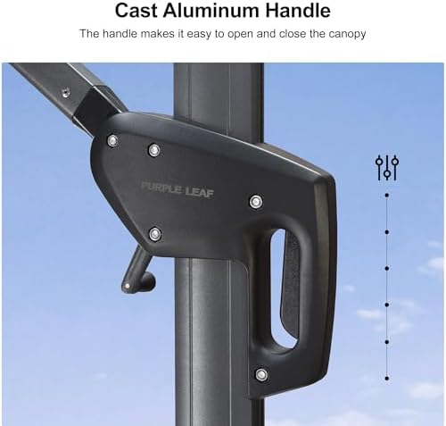 PURPLE LEAF 10' x 10' Patio Umbrella Outdoor Cantilever Umbrella Square Aluminum Offset Umbrella with 360-degree Rotation for Garden Patio Deck Pool, Grey — view 5