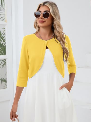 Image of Heymoments Women's 3 /4 Sleeve Casual Shrugs Lightweight Open Front Cropped Cardigan for Dresses