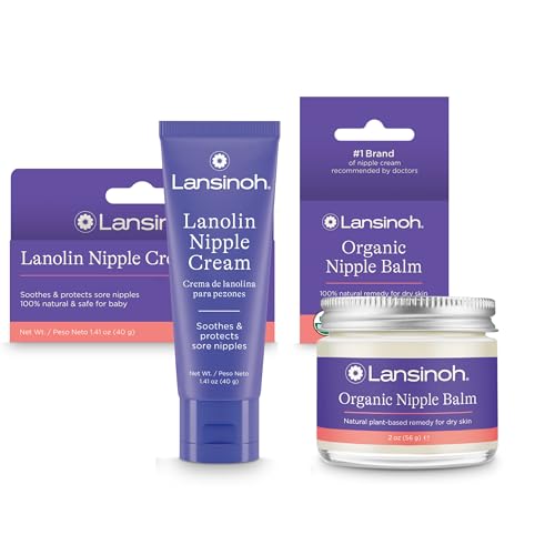 Image of Lansinoh Lanolin Nipple Cream (1.41 Ounces) and Organic Nipple Balm (2 Ounces), Breastfeeding Essentials, 1 Count Each