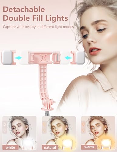 Image of Selfie Stick with Light, 45'' Selfie Stick Tripod with Wireless Remote, Portable Travel Phone Tripod Compatible with,Android Smartphone (White) (Pink - 45 inch Standard Height)
