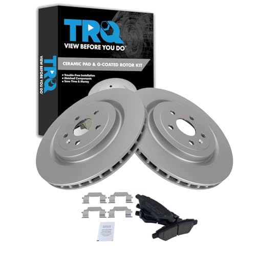Image of TRQ Rear Brake Pad and Rotor Set Ceramic Coated Rotors Compatible with 2009-2014 Cadillac CTS