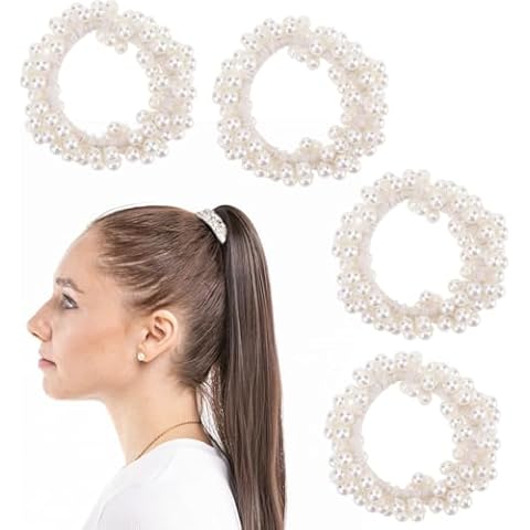 4 Pcs White Pearl Hair Ties Cover