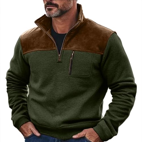 Mens Polar Fleece Sweatshirts Patchwork Color Block Long Sleeve Zip Up Pullover Fall Winter Thermal Sweater 2025