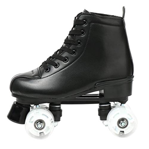 Gets Women's Roller Skates Pu Leather High-Top Roller Skates Four-Wheel Roller Skates Shiny Roller Skates For Girls Unisex (Black Flash Wheel,Us: 8.5) #TOP3